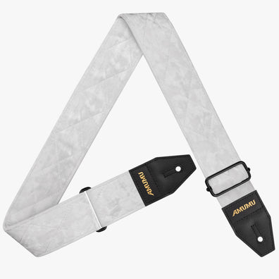AMUMU Velvet Deluxe Guitar Strap β Snow white Crystal Velvet with Top Grain Leather Ends, 2" Wide, Adjustable for Acoustic, Electric & Bass Guitars VL-LUX-WHT-R
